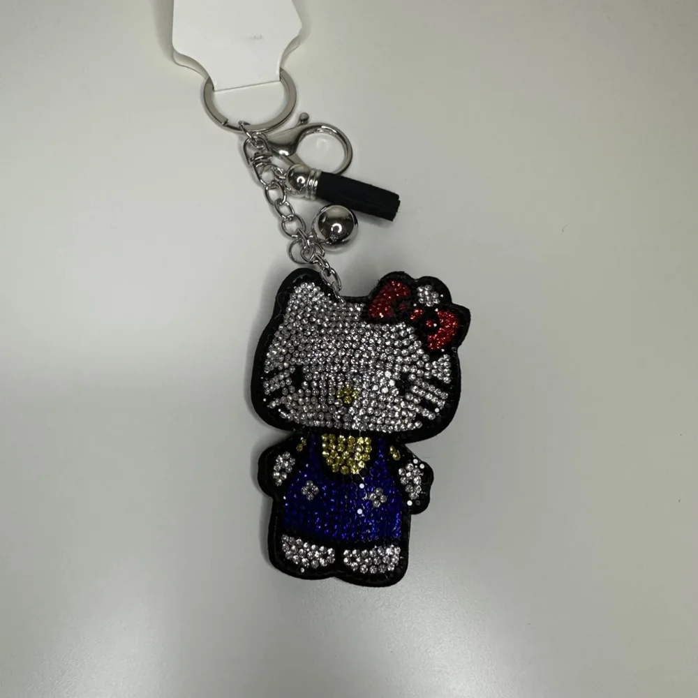NWT Rhinestone Hello Kitty Keychain Bag Charm Black Vegan Suede